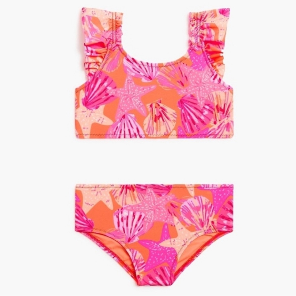 J Crew • Crewcuts Ruffle Seashell Orange Pink Bikini Set NWT $60